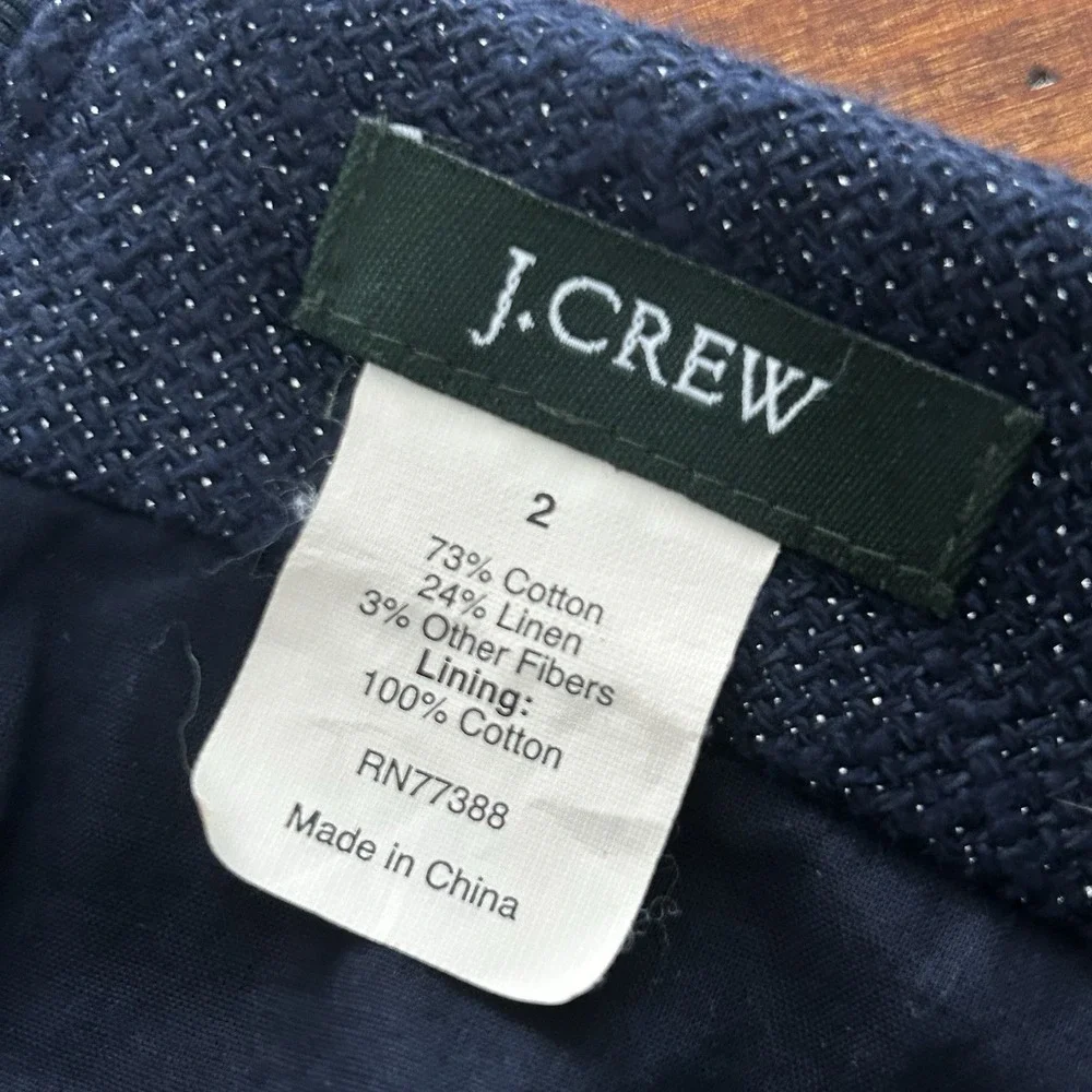 J CREW Navy Blue Mini SKIRT 2 Silver Glitter Y2K Academia Preppy Tweed Twee Cute